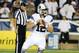 Sep 12, 2015; Provo, UT, USA; Brigham Young Cougars quarterback Tanner Mangum (12) looks to throw the ball against the Boise State Broncos during the first quarter at Lavell Edwards Stadium. Mandatory Credit: Chris Nicoll-USA TODAY Sports