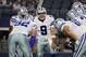Dallas Cowboys' Tony Romo (9) calls the play in the huddle during a preseason NFL football game against the Minnesota Vikings Saturday, Aug. 29, 2015, in Arlington, Texas. (AP Photo/Tony Gutierrez)