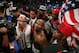 Floyd Mayweather Jr., center, waits for his welterweight title boxing bout against Andre Berto on Saturday, Sept. 12, 2015, in Las Vegas. (AP Photo/John Locher)