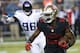 San Francisco 49ers running back Carlos Hyde (28) runs from Minnesota Vikings defensive end Brian Robison (96) during the first half of an NFL football game in Santa Clara, Calif., Monday, Sept. 14, 2015. (AP Photo/Tony Avelar)