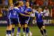 CHATTANOOGA, TN - AUGUST 19: (From left to right) Midfielder Heather O'Reilly #9, midfielder Carli Lloyd #10, forward Abby Wambach #20, midfielder Lauren Holiday #12 and defender Kelley O'Hara #5 of the United States celebrate Wambach's first half goal during the friendly match against Costa Rica at Finley Stadium on August 19, 2015 in Chattanooga, Tennessee. (Photo by Mike Zarrilli/Getty Images)