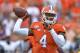 Clemson quarterback Deshaun Watson delivers a pass during the first half of an NCAA college football game against Appalachian State, Saturday, Sept. 12, 2015, in Clemson, S.C. (AP Photo/Richard Shiro)