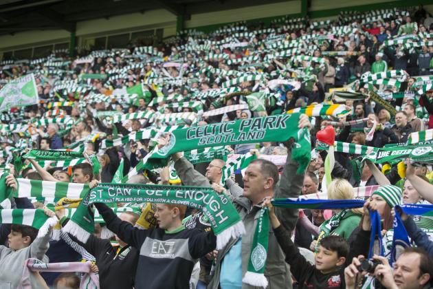 GLASGOW, SCOTLAND - MAY 24: Fans support there Celtic team at the Scottish Premiership Match between Celtic and Inverness Caley Thistle at Celtic Park on May 24, 2015 in Glasgow, Scotland.  (Photo by Jeff Holmes/Getty Images)