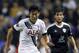 Tottenham Hotspur's South Korean striker Son Heung-Min (L) runs with the ball in front of Qarabag's Azeri midfielder Afran Ismayilov during the UEFA Europa League Group J football match between Tottenham Hotspur FC and Qarabag FK on September 17, 2015, at White Hart Lane in north London. AFP PHOTO / IAN KINGTON (Photo credit should read IAN KINGTON/AFP/Getty Images)