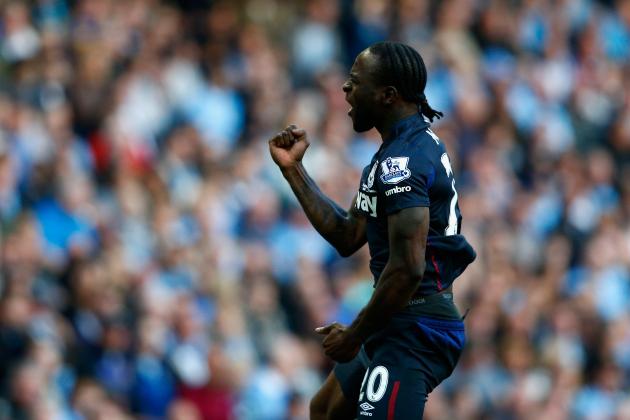 MANCHESTER, ENGLAND - SEPTEMBER 19:  Victor Moses of West Ham United celebrates scoring the opening goal during the Barclays Premier League match between Manchester City and West Ham United at Etihad Stadium on September 19, 2015 in Manchester, United Kingdom.  (Photo by Dean Mouhtaropoulos/Getty Images)