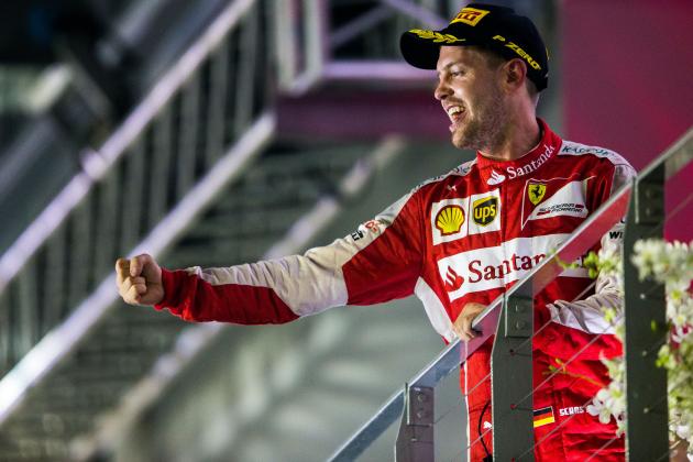 SINGAPORE - SEPTEMBER 20: Sebastian Vettel of Ferrari and Germany during the Formula One Grand Prix of Singapore at Marina Bay Street Circuit on September 20, 2015 in Singapore. (Photo by Peter J Fox/Getty Images)