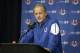 Indianapolis Colts head coach Chuck Pagano answers questions during a press conference following an NFL football game against the New York Jets in Indianapolis, Monday, Sept. 21, 2015. The Jets defeated the Colts 20-7. (AP Photo/Darron Cummings)