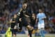 Juventus' Alvaro Morata celebrates after scoring his sides second goal during the Champions League group D soccer match between Manchester City and Juventus at the Etihad Stadium, Manchester, England, Tuesday, Sept. 15, 2015. (AP Photo/Jon Super)