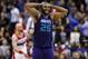 Charlotte Hornets center Al Jefferson (25) reacts after the first overtime of the Hornets' NBA basketball game against the Washington Wizards, Friday, March 27, 2015, in Washington. The Wizards won 110-107 in double overtime. (AP Photo/Alex Brandon)