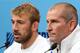 LONDON, ENGLAND - SEPTEMBER 26: Chris Robshaw (L) the England captain and head coach Stuart Lancaster face the media after their defeat the 2015 Rugby World Cup Pool A match between England and Wales at Twickenham Stadium on September 26, 2015 in London, United Kingdom. (Photo by David Rogers/Getty Images)