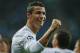 Real Madrid's Cristiano Ronaldo celebrates after scoring after an hat trick during a Group A Champions League soccer match between Real Madrid and Shakhtar Donetsk at the Santiago Bernabeu stadium in Madrid, Spain, Tuesday, Sept. 15, 2015. (AP Photo/Paul White)