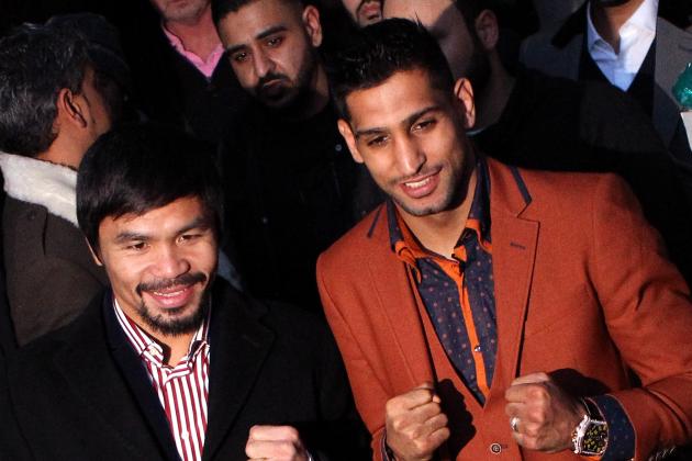 LONDON, ENGLAND - JANUARY 23:  Manny Pacquiao and Amir Khan pose after holding discussions about the possibility of a future fight, at Fitzroy Lodge Amateur Boxing Club on January 23, 2015 in London, England.  (Photo by Martin Willetts/Getty Images)