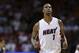 Miami Heat center Chris Bosh (1) runs down the court in the first half of an NBA basketball game against the Atlanta Hawks, Wednesday, Dec. 3, 2014, in Miami. (AP Photo/Lynne Sladky)