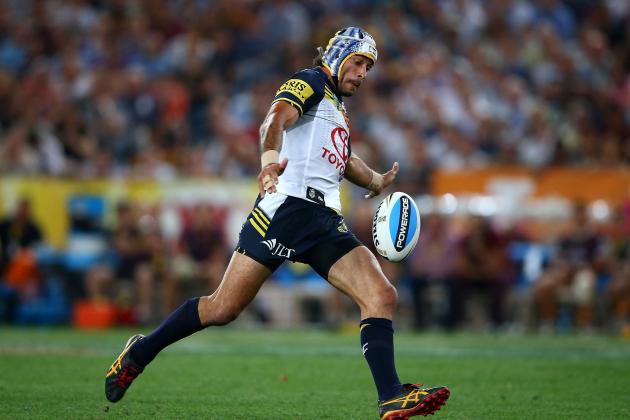 SYDNEY, AUSTRALIA - OCTOBER 04:  Johnathan Thurston of the Cowboys kicks during the 2015 NRL Grand Final match between the Brisbane Broncos and the North Queensland Cowboys at ANZ Stadium on October 4, 2015 in Sydney, Australia.  (Photo by Mark Kolbe/Getty Images)