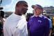 FORT WORTH, TX - OCTOBER 03: Head coach Gary Patterson of the TCU Horned Frogs greets head coach Charlie Strong of the Texas Longhorns at midfield after the Horned Frogs beat the Texas Longhorns 50-7 at Amon G. Carter Stadium on October 3, 2015 in Fort Worth, Texas. (Photo by Tom Pennington/Getty Images)