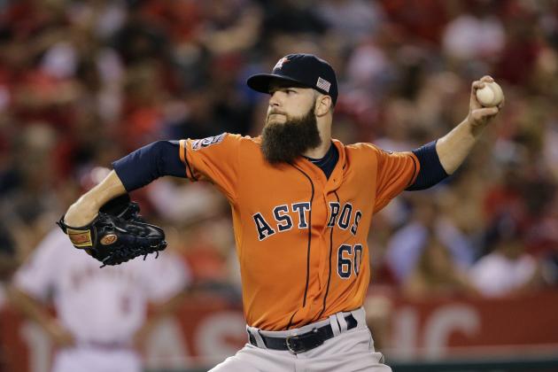 Houston Astros starting pitcher Dallas Keuchel throws against the Los Angeles Angels during the fourth inning of a baseball game, Friday, Sept. 11, 2015, in Anaheim, Calif. (AP Photo/Jae C. Hong)