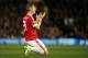 MANCHESTER, ENGLAND - SEPTEMBER 30: Bastian Schweinsteiger of Manchester United reacts after receiving a yellow card during the UEFA Champions League match between Manchester United and Wolfsburg at Old Trafford on September 30, 2015 in Manchester, United Kingdom. (Photo by Matthew Ashton - AMA/Getty Images)