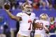 San Francisco 49ers quarterback Colin Kaepernick (7) throws against the New York Giants during the second quarter of an NFL football game, Sunday, Oct. 11, 2015, in East Rutherford, N.J. (AP Photo/Seth Wenig)