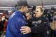 FOXBORO, MA - JANUARY 18: Head coach Chuck Pagano of the Indianapolis Colts and head coach Bill Belichick of the New England Patriots shake hands after the 2015 AFC Championship Game at Gillette Stadium on January 18, 2015 in Foxboro, Massachusetts. The Patriots defeated the Colts 45-7. (Photo by Jim Rogash/Getty Images)