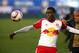 Oct 18, 2015; Harrison, NJ, USA; New York Red Bulls midfielder Lloyd Sam (10) and Philadelphia Union defender Fabinho (33) battle for the ball during second half at Red Bull Arena. The New York Red Bulls defeated the Philadelphia Union 4-1.
Mandatory Credit: Noah K. Murray-USA TODAY Sports