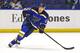 St. Louis Blues' Jaden Schwartz in action during the first period of an NHL hockey game against the Colorado Avalanche, Monday, Jan. 19, 2015, in St. Louis. The Blues won the game 3-1. (AP Photo/Billy Hurst)