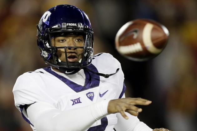 TCU quarterback Trevone Boykin throws a pass during the first half of an NCAA college football game against Iowa State, Saturday, Oct. 17, 2015, in Ames, Iowa. (AP Photo/Charlie Neibergall)