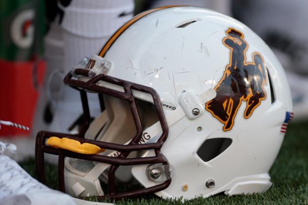 PULLMAN, WA - SEPTEMBER 19: A Wyoming Cowboys football helmet sits on the field during the game against the Washington State Cougars at Martin Stadium on September 19, 2015 in Pullman, Washington. (Photo by William Mancebo/Getty Images)