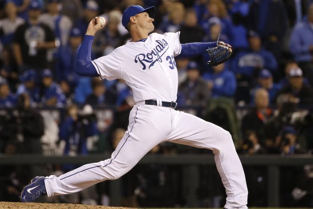 Kansas City Royals pitcher Chris Young throws during the 12th inning of Game 1 of the Major League Baseball World Series against the New York Mets Tuesday, Oct. 27, 2015, in Kansas City, Mo. (AP Photo/Matt Slocum)