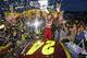 Jeff Gordon celebrates after winning the NASCAR Sprint Cup Series auto race at Martinsville Speedway in Martinsville, Va., Sunday, Nov. 1, 2015. (AP Photo/Steve Helber)