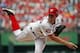 Washington Nationals starting pitcher Stephen Strasburg throws during the first inning of a baseball game against the Miami Marlins at Nationals Park, Sunday, Aug. 30, 2015, in Washington. (AP Photo/Alex Brandon)