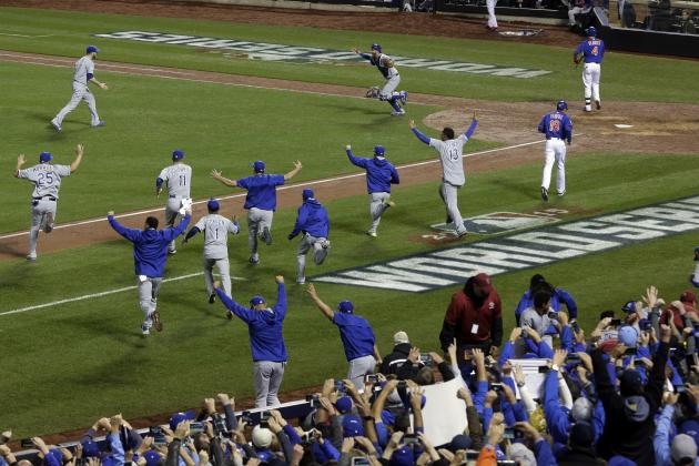 Member of the Kansas City Royals celebrates after Game 5 of the Major League Baseball World Series against the New York Mets Monday, Nov. 2, 2015, in New York. The Royals won 7-2 to win the series. (AP Photo/Julie Jacobson)