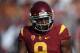 Oct 24, 2015; Los Angeles, CA, USA; Southern California Trojans wide receiver JuJu Smith-Schuster (9) warms up prior to the game against the Utah Utes at Los Angeles Memorial Coliseum. Mandatory Credit: Kelvin Kuo-USA TODAY Sports
