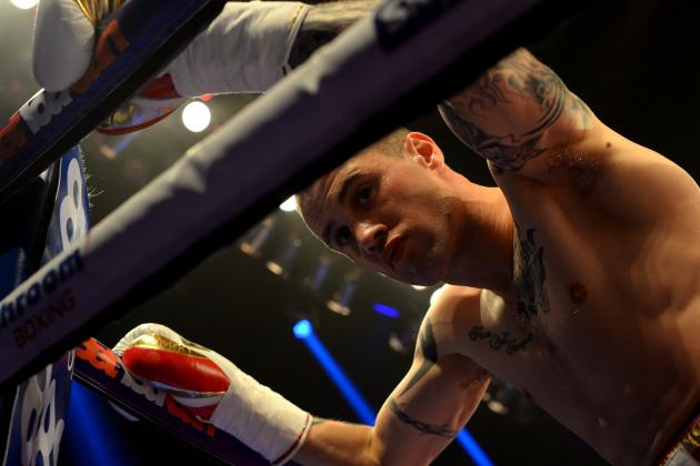 GLASGOW, SCOTLAND - MARCH 1 : Ricky Burns takes a moment before the WBO World Lightweight Championship Boxing match at the Glasgow SECC on March 1 2014 in Glasgow, Scotland. (Photo by Mark Runnacles/Getty Images)