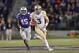 MANHATTAN, KS - NOVEMBER 05: Quarterback Jarrett Stidham #3 of the Baylor Bears rushes up field past defensive end Marquel Bryant #45 of the Kansas State Wildcats during the first half on November 5, 2015 at Bill Snyder Family Stadium in Manhattan, Kansas. (Photo by Peter G. Aiken/Getty Images)