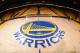 OAKLAND, CA - MAY 21: The Golden State Warriors logo before a game against the Houston Rockets in Game Two of the Western Conference Finals of the 2015 NBA Playoffs on May 21, 2015 at Oracle Arena in Oakland, California. NOTE TO USER: User expressly acknowledges and agrees that, by downloading and or using this photograph, user is consenting to the terms and conditions of Getty Images License Agreement. Mandatory Copyright Notice: Copyright 2015 NBAE (Photo by Noah Graham/NBAE via Getty Images)