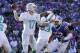 Buffalo Bills middle linebacker Preston Brown (52) closes in on Miami Dolphins' Ryan Tannehill (17) during the first half of an NFL football game Sunday, Nov. 8, 2015, in Orchard Park, N.Y. (AP Photo/Bill Wippert)