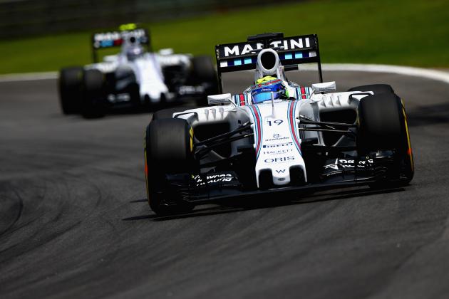 SAO PAULO, BRAZIL - NOVEMBER 14:  Felipe Massa of Brazil and Williams drives ahead of Valtteri Bottas of Finland and Williams during qualifying for the Formula One Grand Prix of Brazil at Autodromo Jose Carlos Pace on November 14, 2015 in Sao Paulo, Brazil.  (Photo by Clive Mason/Getty Images)