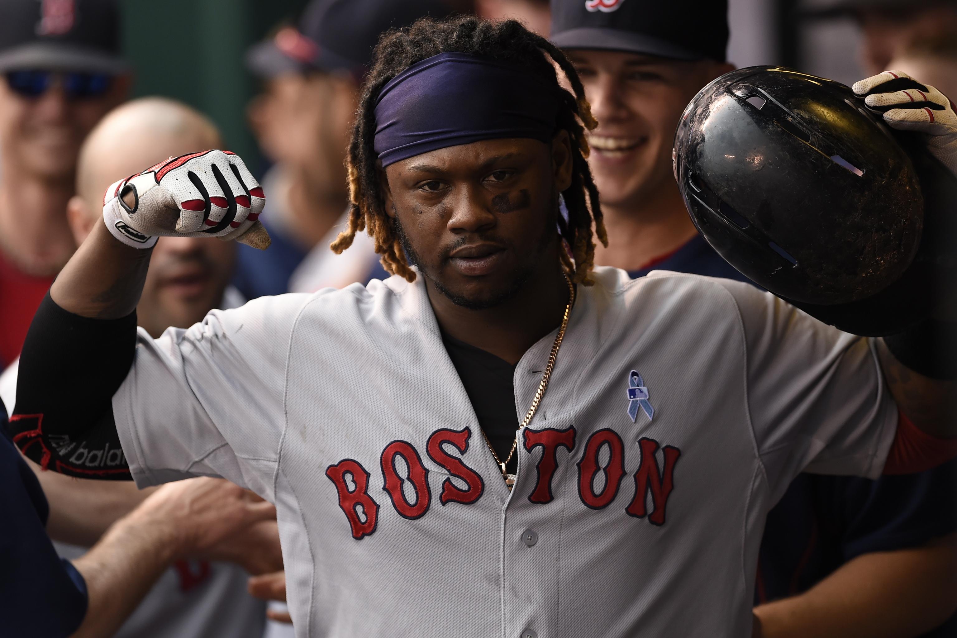 Boston Red Sox - HANLEY RAMIREZ PRESS CONFERENCE November 25, 2014, Boston,  MA: Newly acquired Boston Red Sox left fielder Hanley Ramirez speaks during  a press conference announcing a four-year contract at