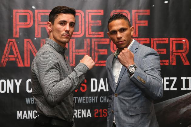 MANCHESTER, ENGLAND - SEPTEMBER 21:  Anthony Crolla and Darleys Perez II pose head to head during a press conference to promote their forthcoming rematch at the Radisson Blu Hotel on September 21, 2015 in Manchester, England.  (Photo by Alex Livesey/Getty Images)