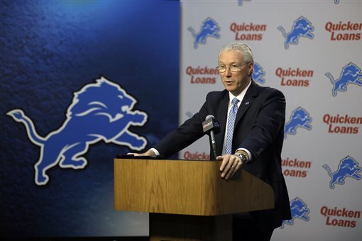 Detroit Lions president and CEO Rod Wood, right, and principal