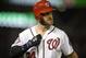 Washington Nationals' Bryce Harper walks back to the dugout after he popped out during the third inning of a baseball game against the Baltimore Orioles, Tuesday, Sept. 22, 2015, in Washington. The Orioles won 4-1. (AP Photo/Nick Wass)