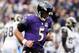 Nov 22, 2015; Baltimore, MD, USA; Baltimore Ravens quarterback Joe Flacco (5) reacts after throwing an interception in the second quarter against the St. Louis Rams at M&T Bank Stadium. Mandatory Credit: Evan Habeeb-USA TODAY Sports