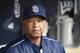 SAN DIEGO, CA - JUNE 15: Interim manager Dave Roberts #8 of the San Diego Padres looks on before a baseball game against the Oakland Athletics at Petco Park June 15, 2015 in San Diego, California. (Photo by Denis Poroy/Getty Images)