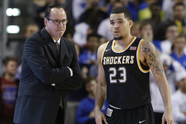 Wichita State head coach Gregg Marshall talks with guard Fred VanVleet (23) during NCAA college basketball game between Wichita State and Tulsa in Tulsa, Okla., Tuesday, Nov. 17, 2015. Tulsa won 77-67. (AP Photo/Sue Ogrocki)