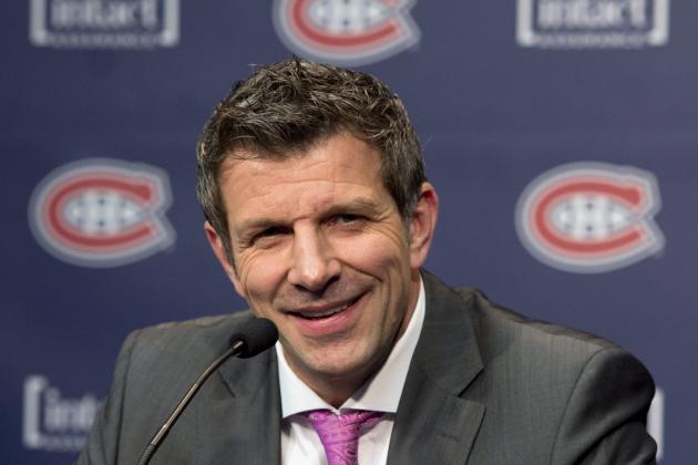 Montreal Canadiens general manager Marc Bergevin speaks to reporters Monday, May 13, 2013 in Brossard, Que..The Montreal Canadiens lost to Ottawa Senators 4-1 in the first round of the Stanley Cup playoffs. (AP Photo/The Canadian Press, Ryan Remiorz)