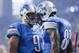 Detroit Lions quarterback Matthew Stafford (9) and wide receiver Calvin Johnson (81) celebrate their touchdown against the Philadelphia Eagles during an NFL football game at Ford Field in Detroit, Thursday, Nov. 26, 2015. (AP Photo/Rick Osentoski)