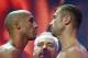 QUEBEC CITY, QC - NOVEMBER 27: James Degale of England (L) and Lucian Bute (R) of Canada look at each other during their weigh-in at Centre Videotron on November 27, 2015 in Quebec City, Quebec, Canada. (Photo by Mathieu Belanger/Getty Images)