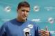 Miami Dolphins offensive coordinator Bill Lazor talks to reporters during a news conference prior to an NFL football practice, Thursday, Oct. 15, 2015, in Davie, Fla. (AP Photo/Alan Diaz)