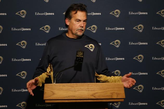 St. Louis Rams head coach Jeff Fisher speaks to the media after an NFL football game against the Cincinnati Bengals, Sunday, Nov. 29, 2015, in Cincinnati. The Bengals won 31-7. (AP Photo/Frank Victores)