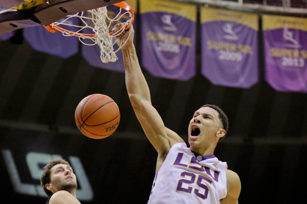 Dec 2, 2015; Baton Rouge, LA, USA; LSU Tigers forward Ben Simmons (25) dunks over North Florida Ospreys guard Beau Beech (2) during the first half of a game at the Pete Maravich Assembly Center. Mandatory Credit: Derick E. Hingle-USA TODAY Sports